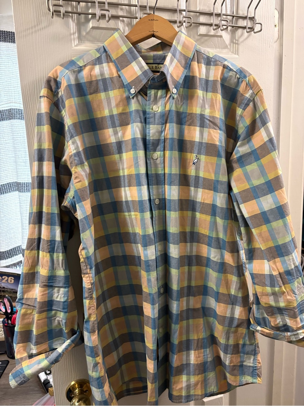 Lightweight Plaid Button-Down Shirt in Yellow & Blue